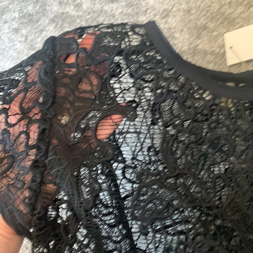 NWT Rebecca Taylor - Black Lace, 100% Silk Top - Size 0 - Picture 3 of 5